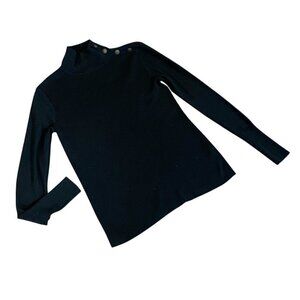 J. Crew Mock Neck Button Shoulder Sweater XS Black Merino Wool Blend 340L